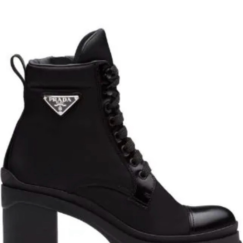 Prada Black Re-Nylon Combat Boots with Chunky Heel - Women